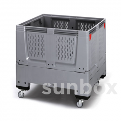 900L folding perforated box pallet with 4 castor wheels